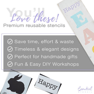 Reusable Vertical Happy Easter front porch leaner sign stencil for painting on wood | DIY Easter and spring Home Decor