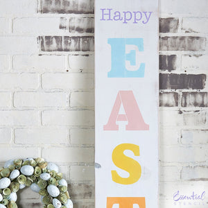 Reusable Vertical Happy Easter front porch leaner sign stencil for painting on wood | DIY Easter and spring Home Decor