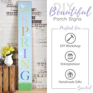 Reusable Vertical Hello Spring front porch leaner sign stencil for painting on wood | DIY Spring Home Decor