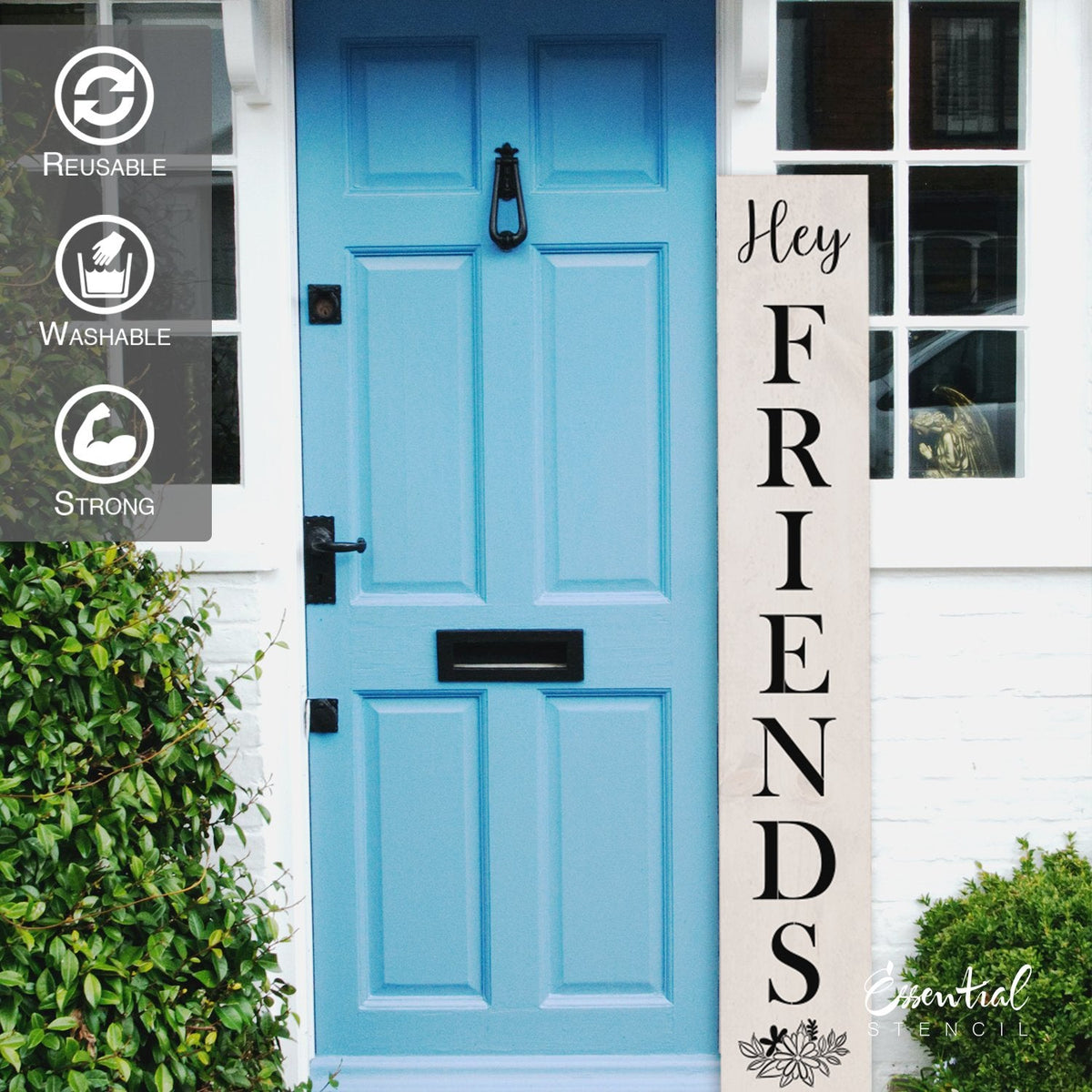 DIY reusable farmhouse leaner stencil, hey friends 5ft porch leaner stencil, DIY 4 foot vertical porch sign hey friends stencil, diy front porch home decors