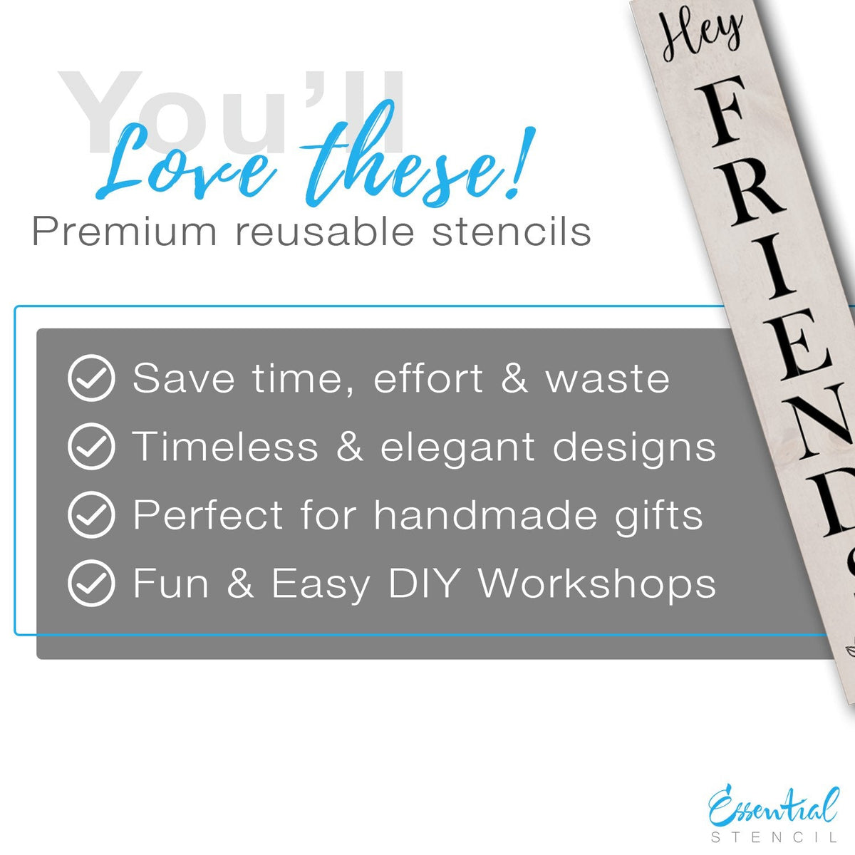 DIY reusable farmhouse leaner stencil, hey friends 5ft porch leaner stencil, DIY 4 foot vertical porch sign hey friends stencil, diy front porch home decors