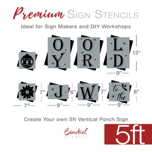 DIY reusable farmhouse Christmas template, reusable farmhouse Christmas sign stencil, Christmas stencils, diy Christmas home decor, Vertical Joy the the world 5ft porch sign stencil, Joy to the World porch leaner template