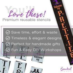 DIY reusable vertical 5ft sign stencils, 5ft vertical welcome my pretties porch sign stencil, Welcome my pretties porch sign leaner, Halloween leaner, 5ft Halloween vertical porch sign stencils