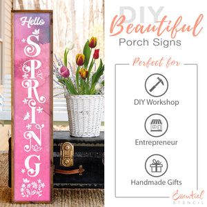 Vertical Ornate Hello Spring | 5ft Porch Sign-Spring-Essential Stencil