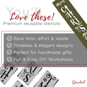 DIY reusable Christmas porch leaner stencil, 5ft vertical merry christmas porch board sign stencils, christmas stencils for painting wood signs, diy front porch Christmas decor, ornate merry christmas 5ft porch leaner