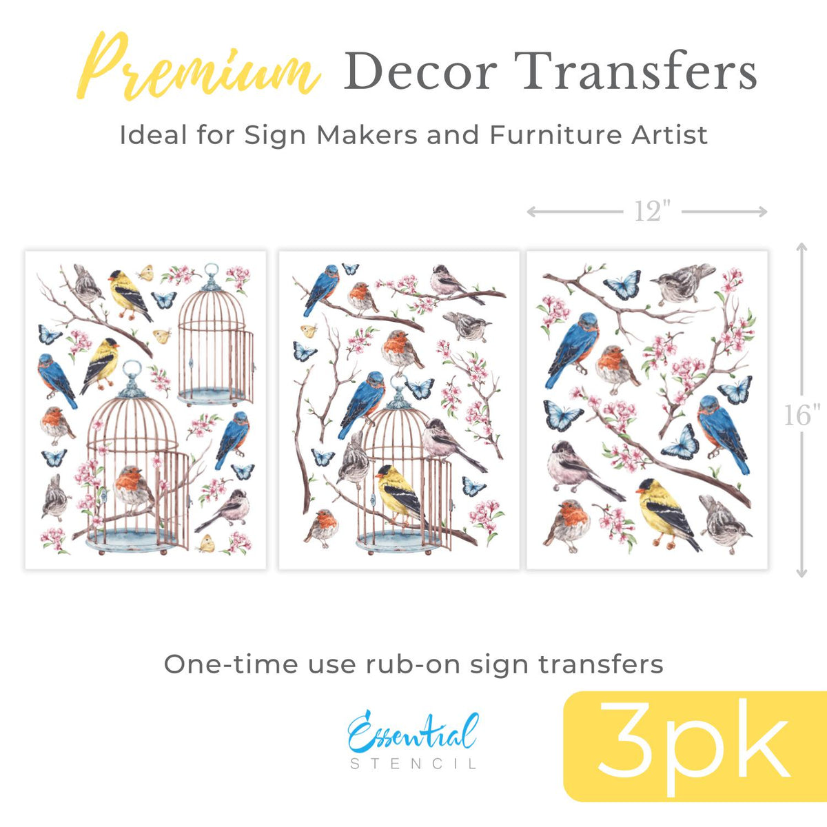 Vintage Birds Rub-on Transfer Set-Rub-on Transfer-Essential Stencil