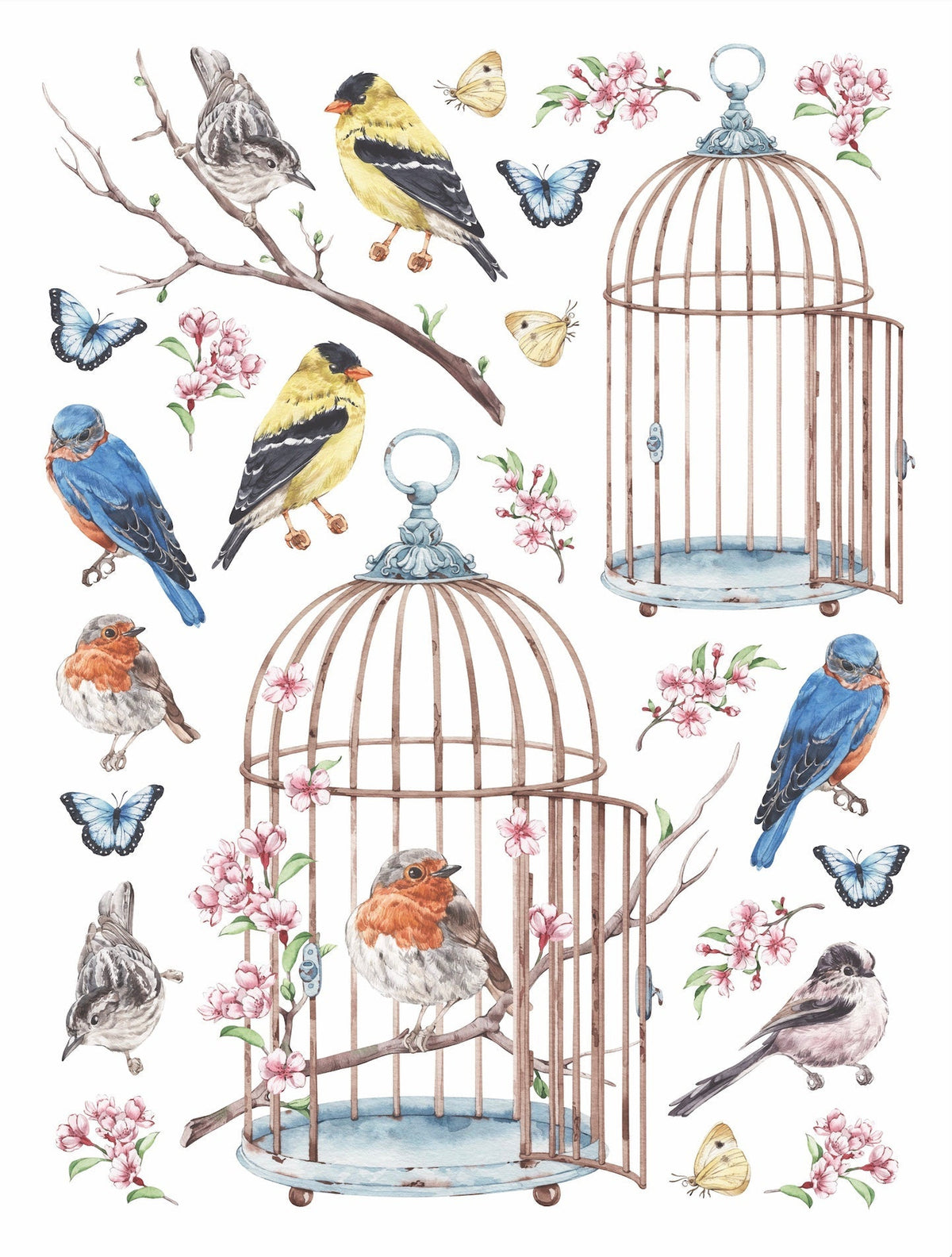 Vintage Birds Rub-on Transfer Set-Rub-on Transfer-Essential Stencil