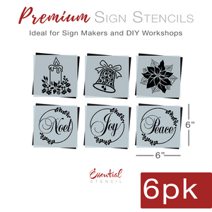 DIY reusable Christmas mini wood sign stencils for painting, Vintage Christmas stencils, Christmas candle silhouette, christmas bell stencil, poinsettia flower cut out, Noel script stencils, joy script stencil, peace script stencil