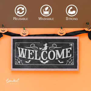 DIY reusable Halloween stencils for paint wood signs, Welcome halloween stencil, hocus pocus wood sign stencil, October 31st stencil for painting wood signs, diy halloween front door wood sign decor
