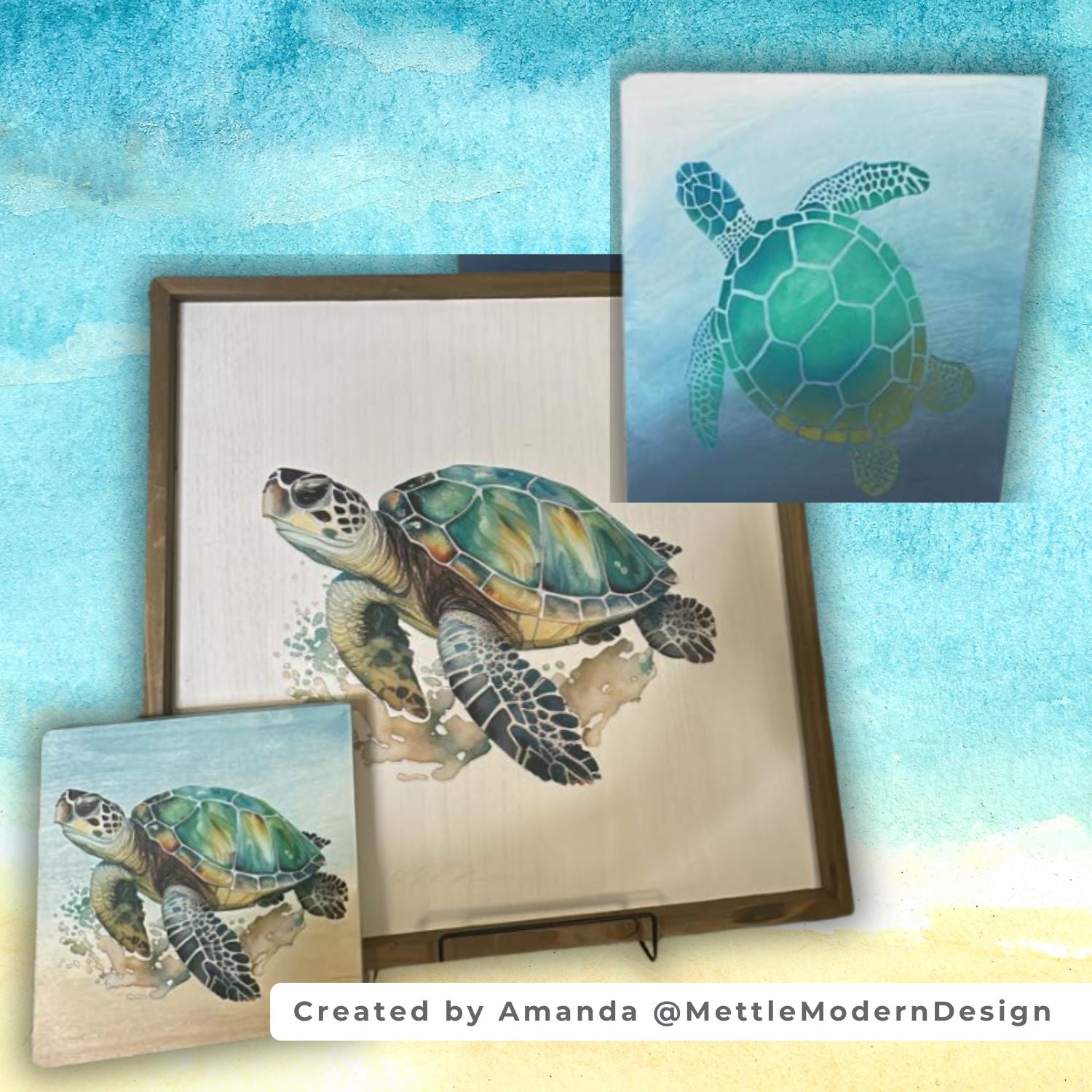 Coastal DIY: How to Stencil a Sea Turtle on a Blended Stain Canvas