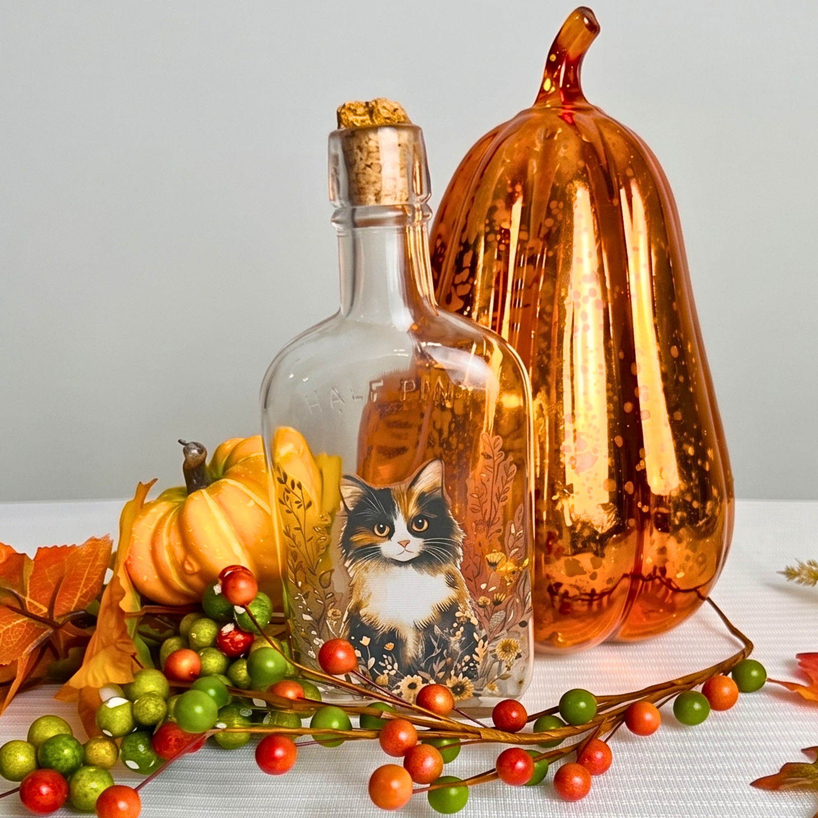 Turn a Plain Glass Bottle into a Whimsical Whiskers & Wildflowers Treasure