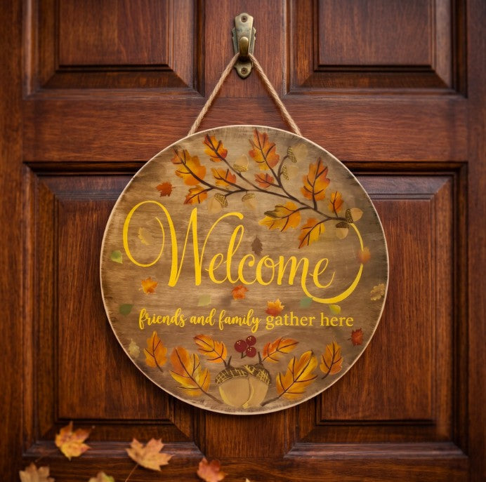 DIY Fall Welcome Door Hanger | Easy Stenciled Front Porch Decor