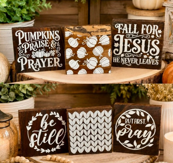 Flip, Stencil & Believe! DIY Reversible Fall + Faith Walnut Blocks 🙏🪵