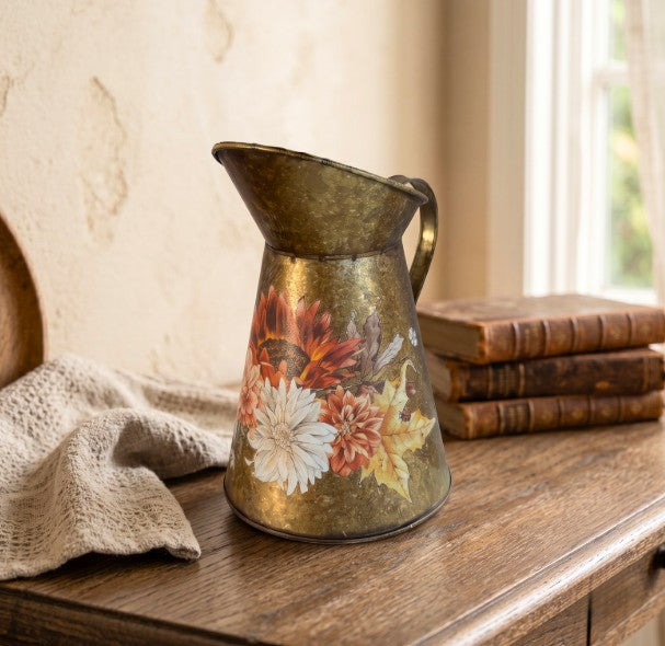 Give a Rustic Metal Pitcher a Gorgeous Fall Makeover with Autumn Flower Transfers 🌻✨