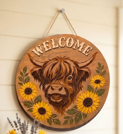 Create a Stunning Highland Cow Welcome Sign with Layered Stencils & Farmhouse Charm