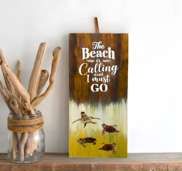 🌊 Beach Vibes on Wood: Create a Coastal Sign with Stencils & Turtles 🐢