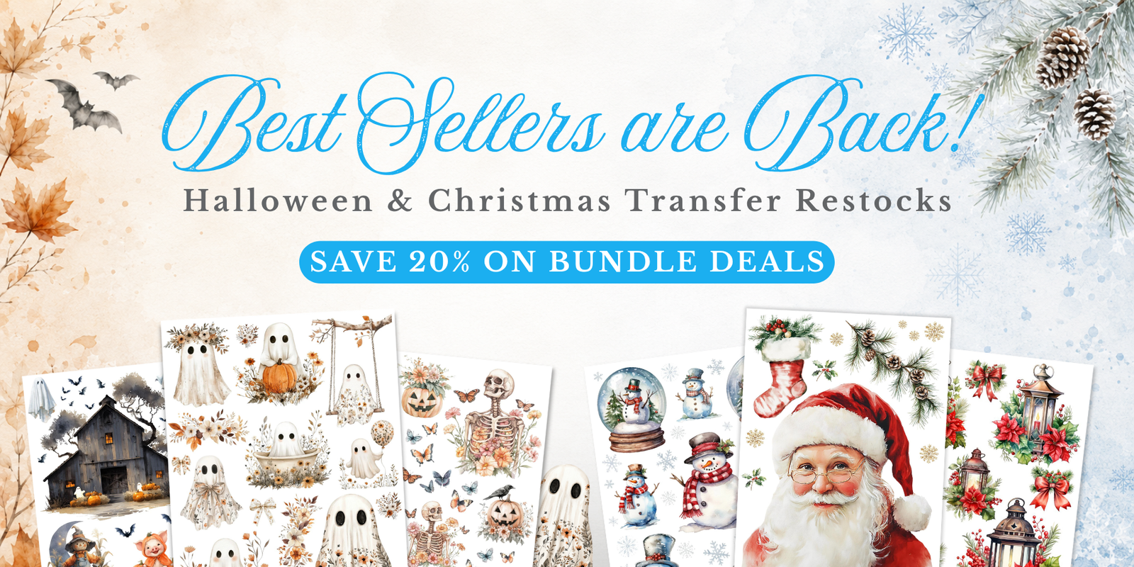 big transfer restock for christmas and halloween projects. 20% off bundle deals