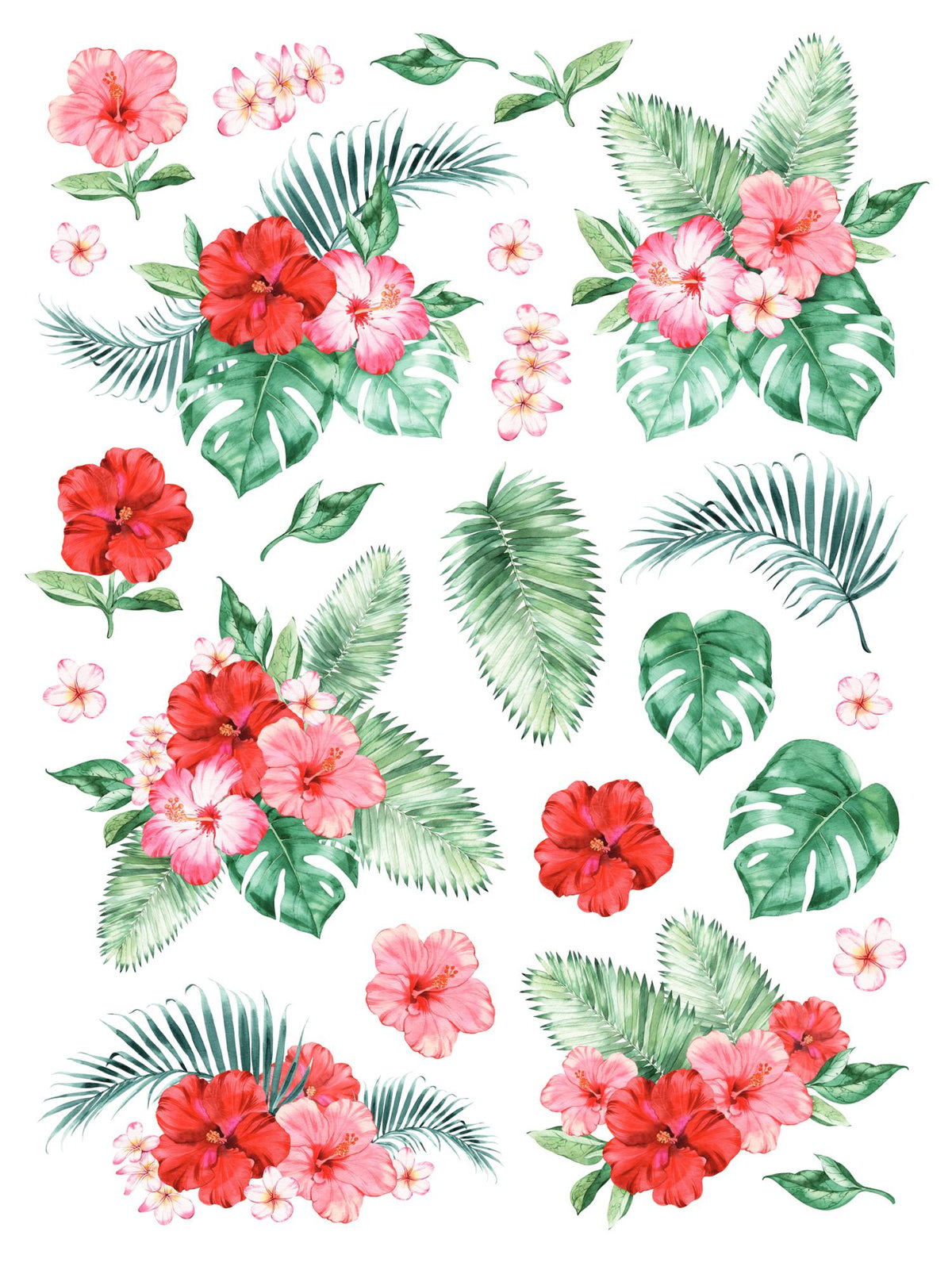 Hibiscus & Palm Leaves Rub-on Transfer-Rub-on Transfer-Essential Stencil