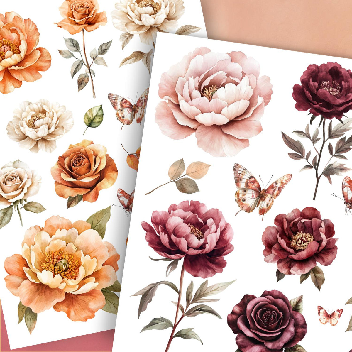 Burgundy & Rust Floral Rub-on Transfer Set-Rub-on Transfer-Essential Stencil