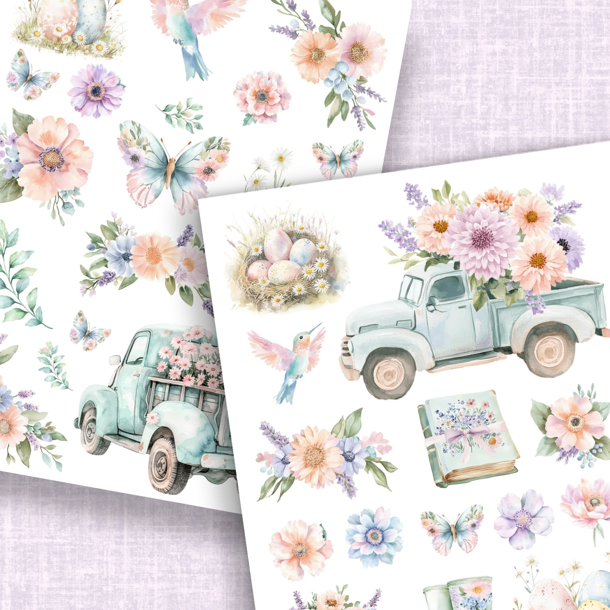 Pastel Garden Whimsy Rub-On Transfer Set-Rub-on Transfer-Essential Stencil