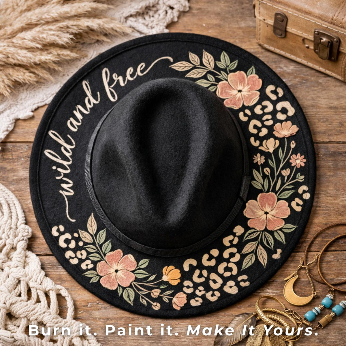 Wild Floral Leopard-Hat Stencil-Essential Stencil