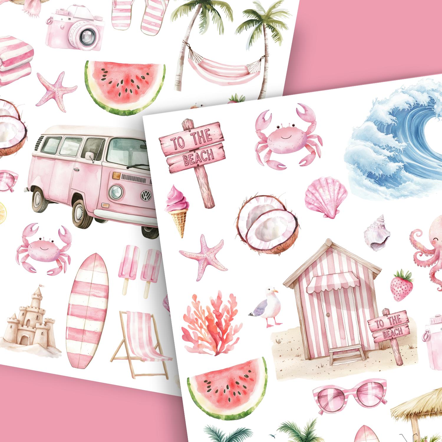 Pink Coastal-Rub-on Transfer-Essential Stencil