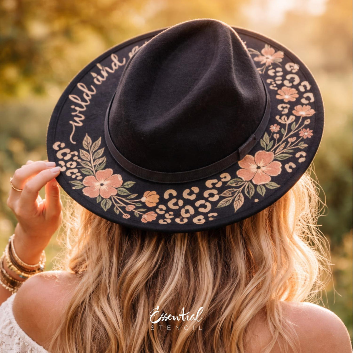 Wild Floral Leopard-Hat Stencil-Essential Stencil