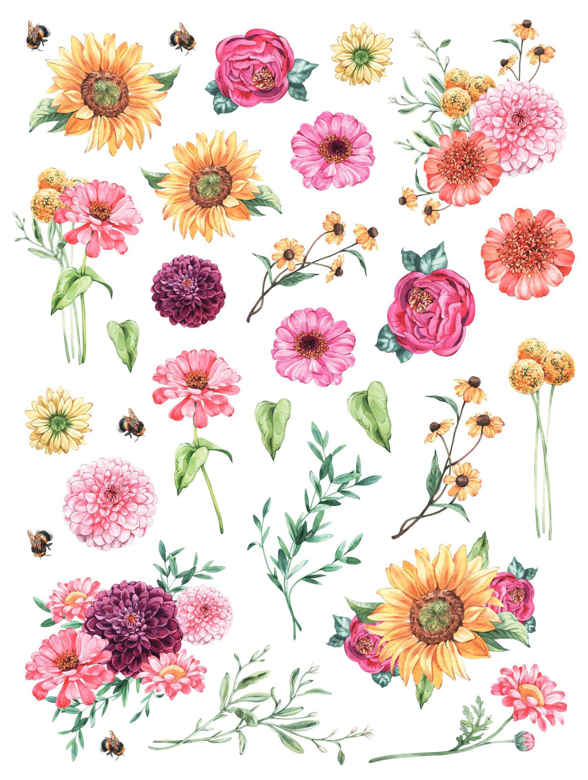 Rustic Summer Flowers Rub-on Transfer-Rub-on Transfer-Essential Stencil