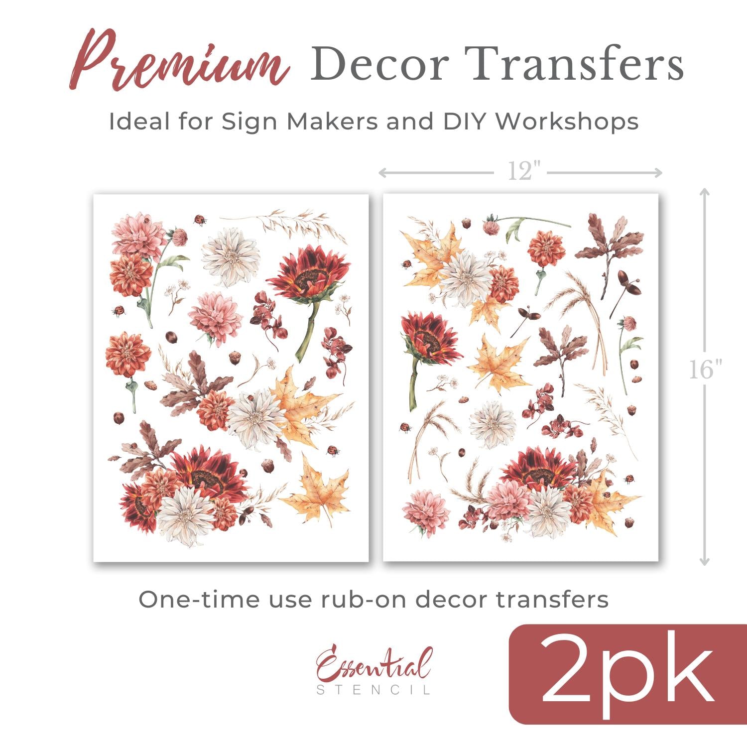 Autumn Flower Rub-on Transfer Set-Rub-on Transfer-Essential Stencil