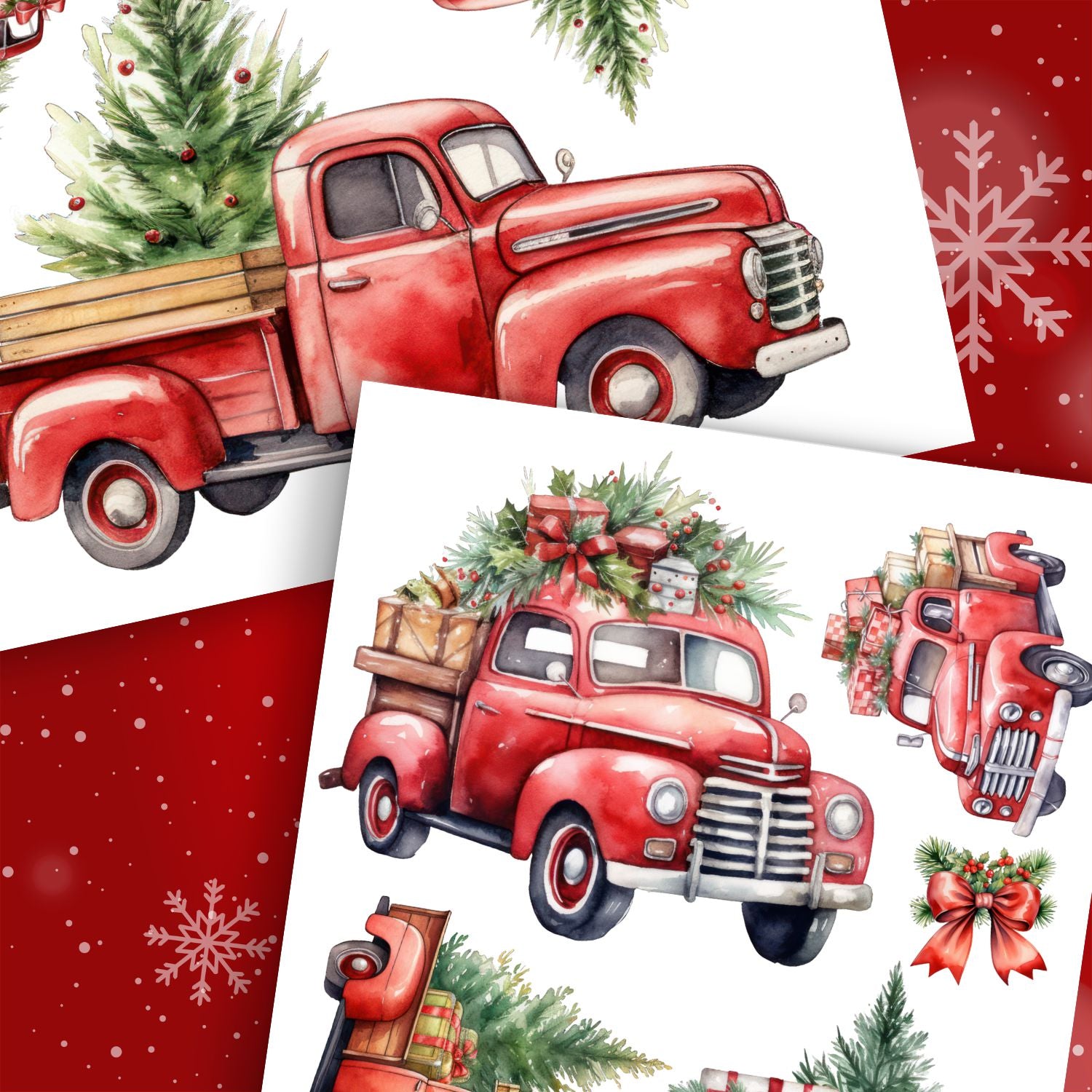 Vintage Christmas Trucks Rub-on Transfer Set-Rub-on Transfer-Essential Stencil