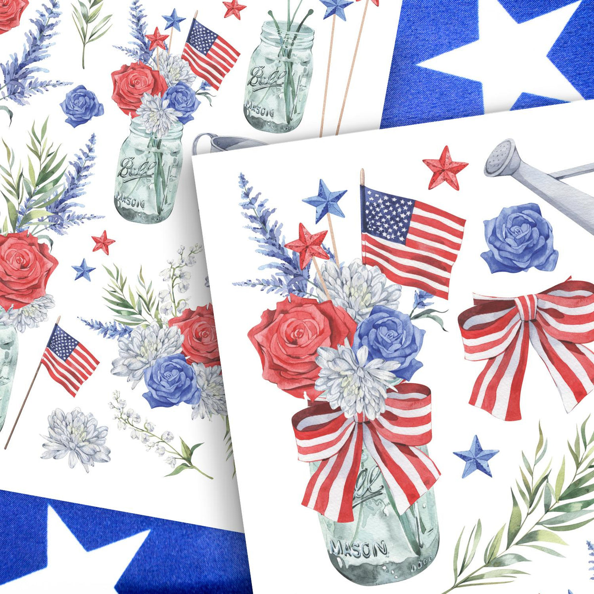 All American Blossoms Rub-on Transfer Set-Rub-on Transfer-Essential Stencil