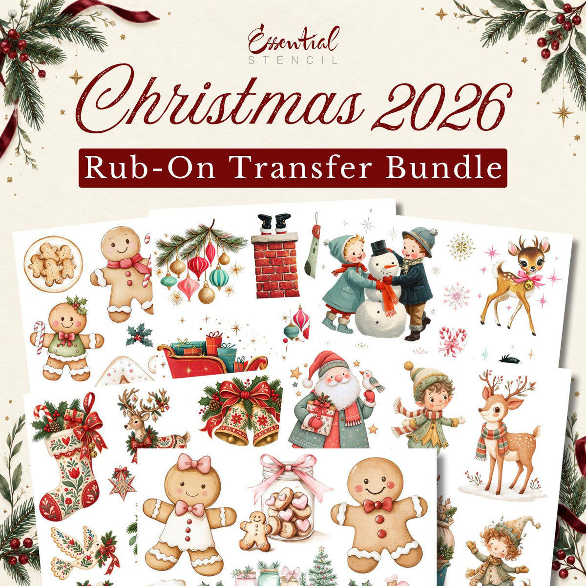 Christmas 2026 Rub-on Transfer Bundle-Rub-on Transfer-Essential Stencil