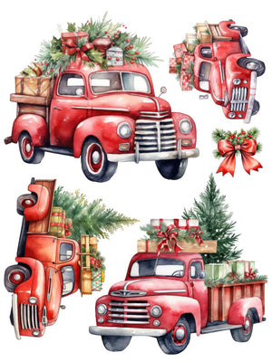 Vintage Christmas Trucks Rub-on Transfer Set-Rub-on Transfer-Essential Stencil