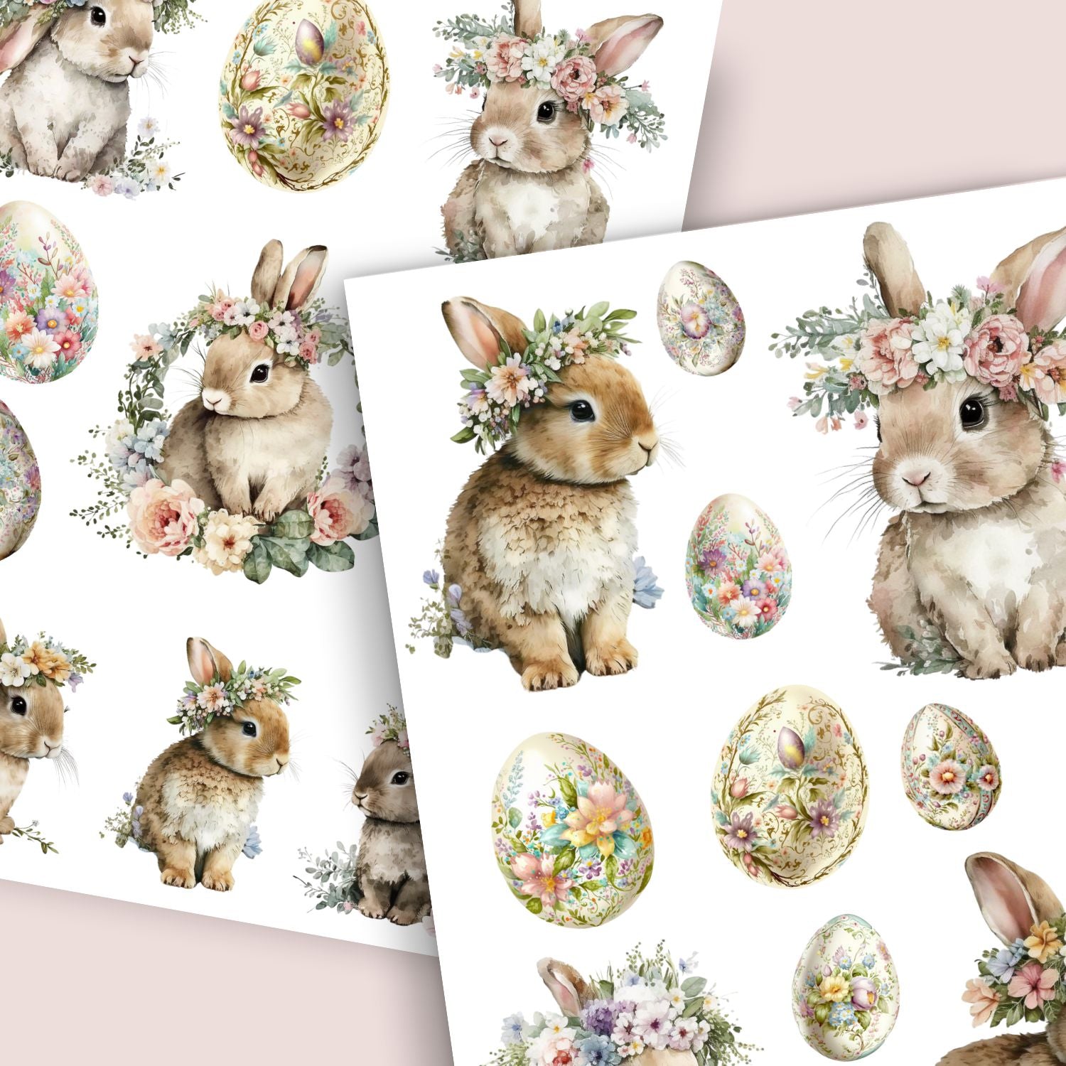Vintage Floral Bunnies - Rub-on Transfer-Rub-on Transfer-Essential Stencil