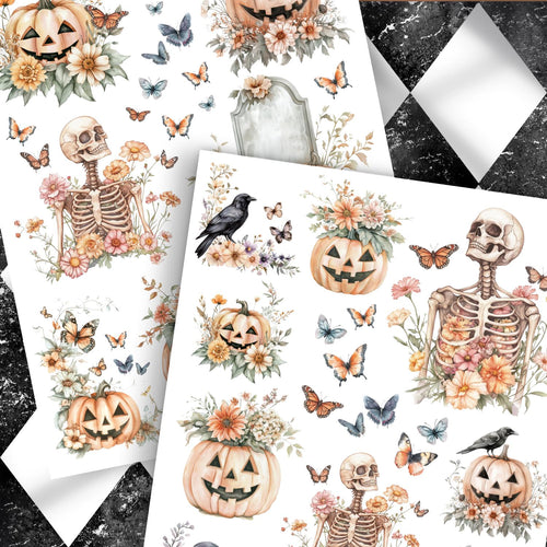 Bones to Blossoms Halloween Rub-on Transfer Set-Rub-on Transfer-Essential Stencil