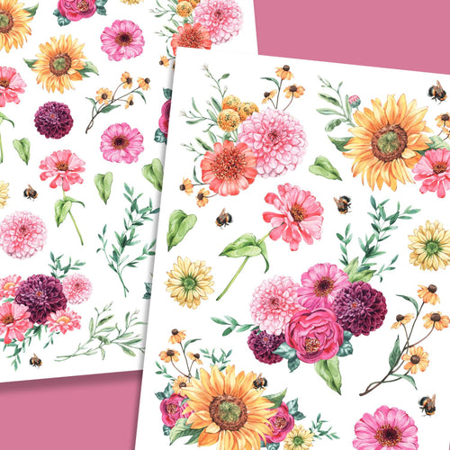 Rustic Summer Flowers Rub-on Transfer-Rub-on Transfer-Essential Stencil