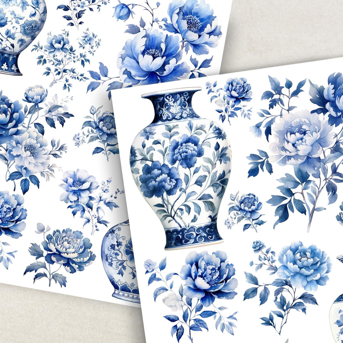 Chinoiserie Vase & Flower Rub-on Transfer Set-Rub-on Transfer-Essential Stencil