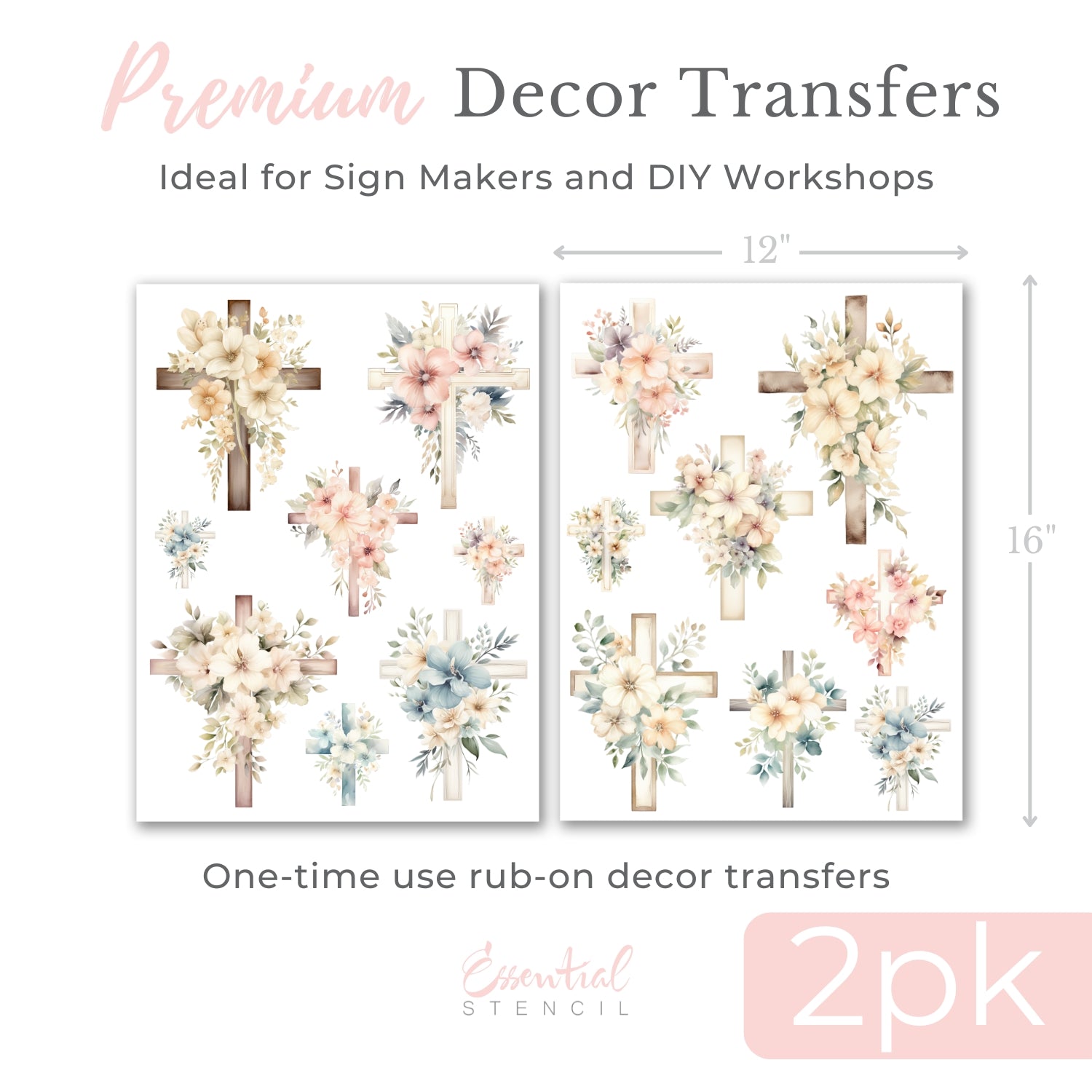 Floral Crosses Rub-On Transfer Set-Rub-on Transfer-Essential Stencil