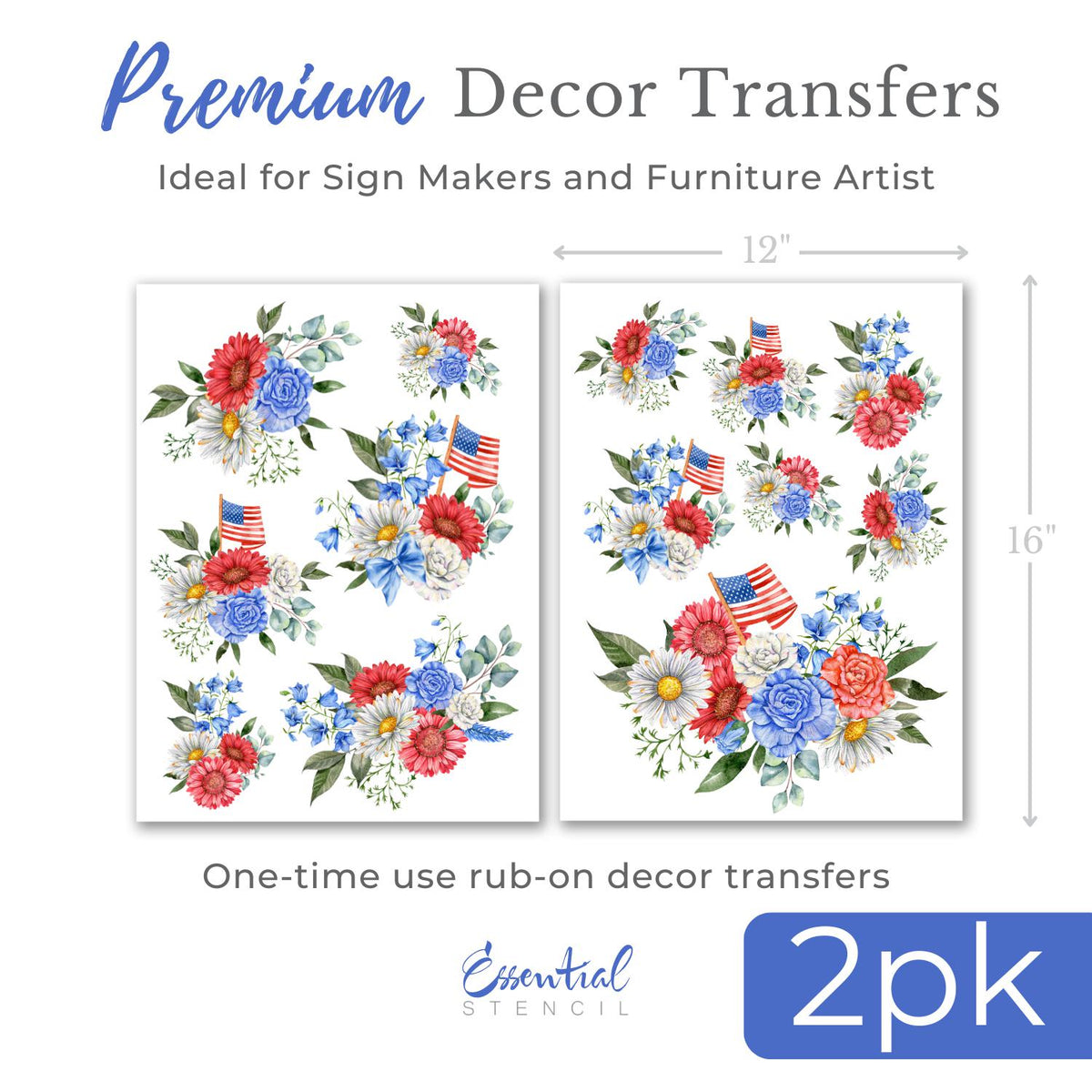 Patriotic Florals Rub-on Transfers-Rub-on Transfer-Essential Stencil