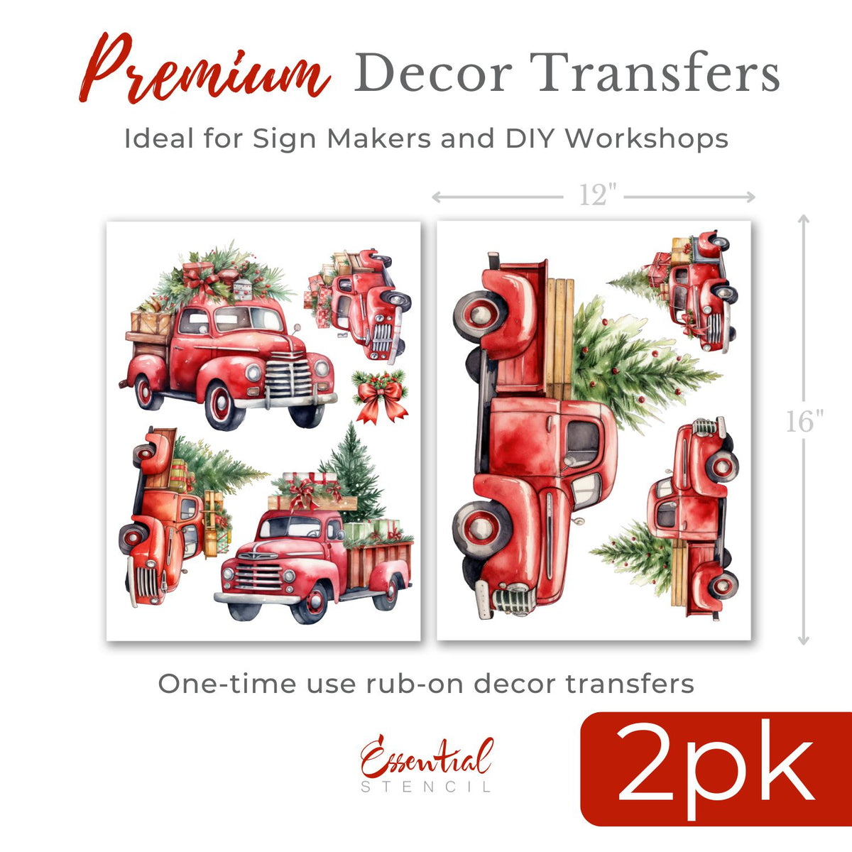 Vintage Christmas Trucks Rub-on Transfer Set-Rub-on Transfer-Essential Stencil