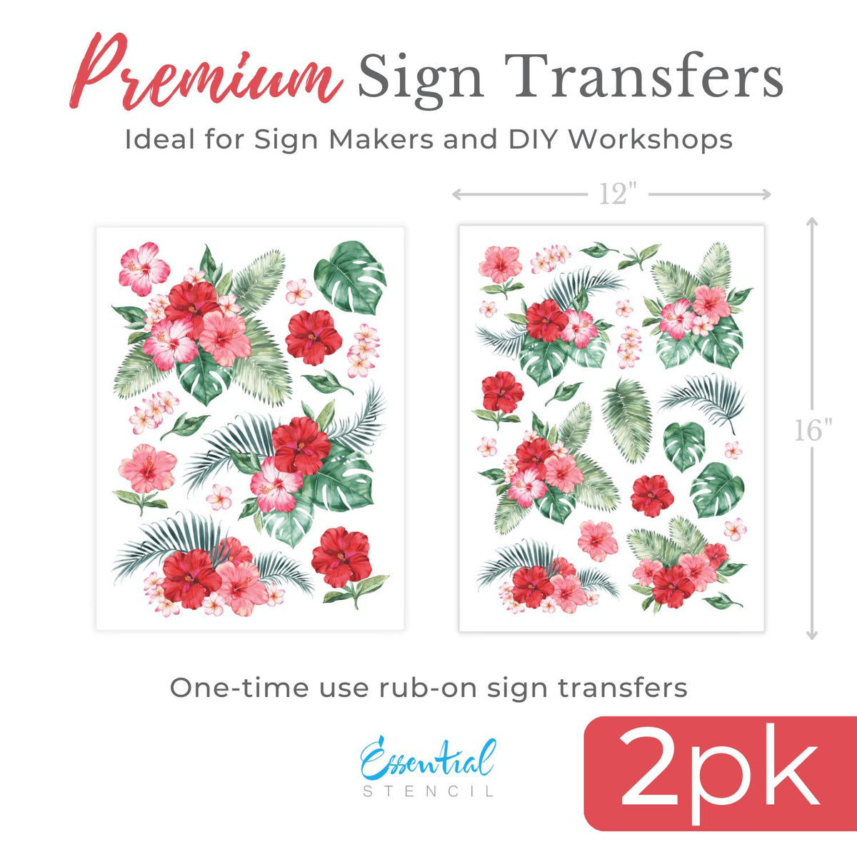 Hibiscus & Palm Leaves Rub-on Transfer-Rub-on Transfer-Essential Stencil