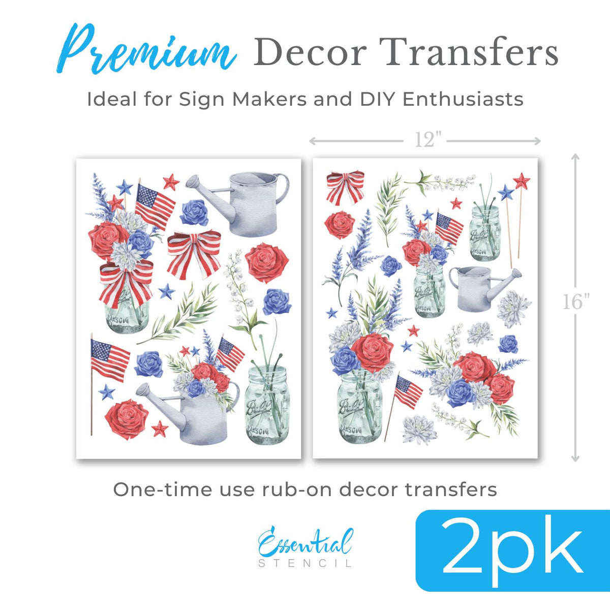 All American Blossoms Rub-on Transfer Set-Rub-on Transfer-Essential Stencil