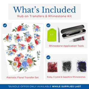 Patriotic Florals Transfer & Rhinestone Kit-Rub-on Transfer-Essential Stencil
