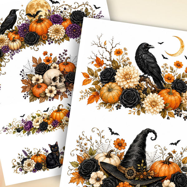 Black Rose Garden Halloween Rub on Transfer Set - Essential Stencil