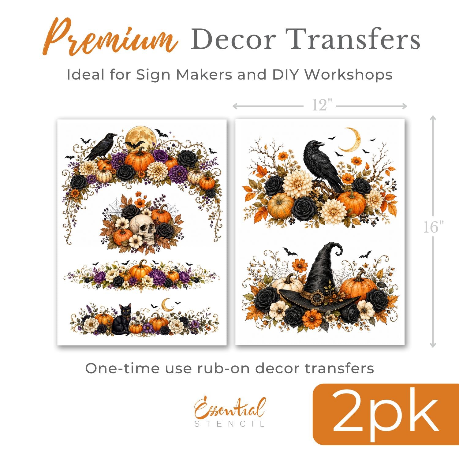 Black Rose Garden Transfer Set-Rub-on Transfer-Essential Stencil