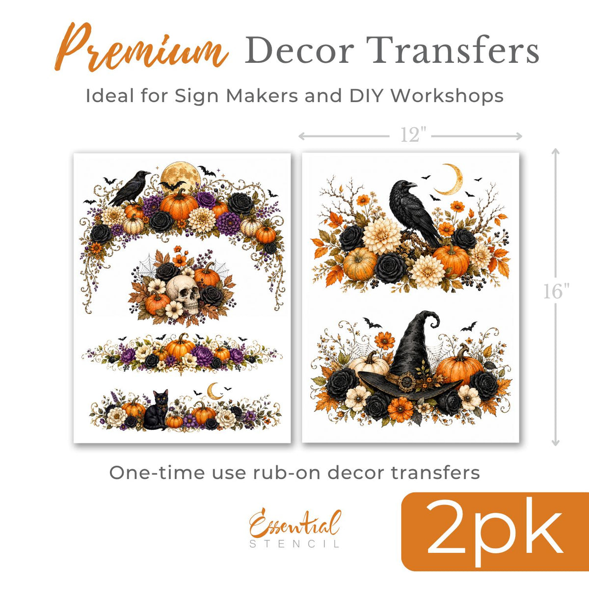 Black Rose Garden Transfer Set-Rub-on Transfer-Essential Stencil