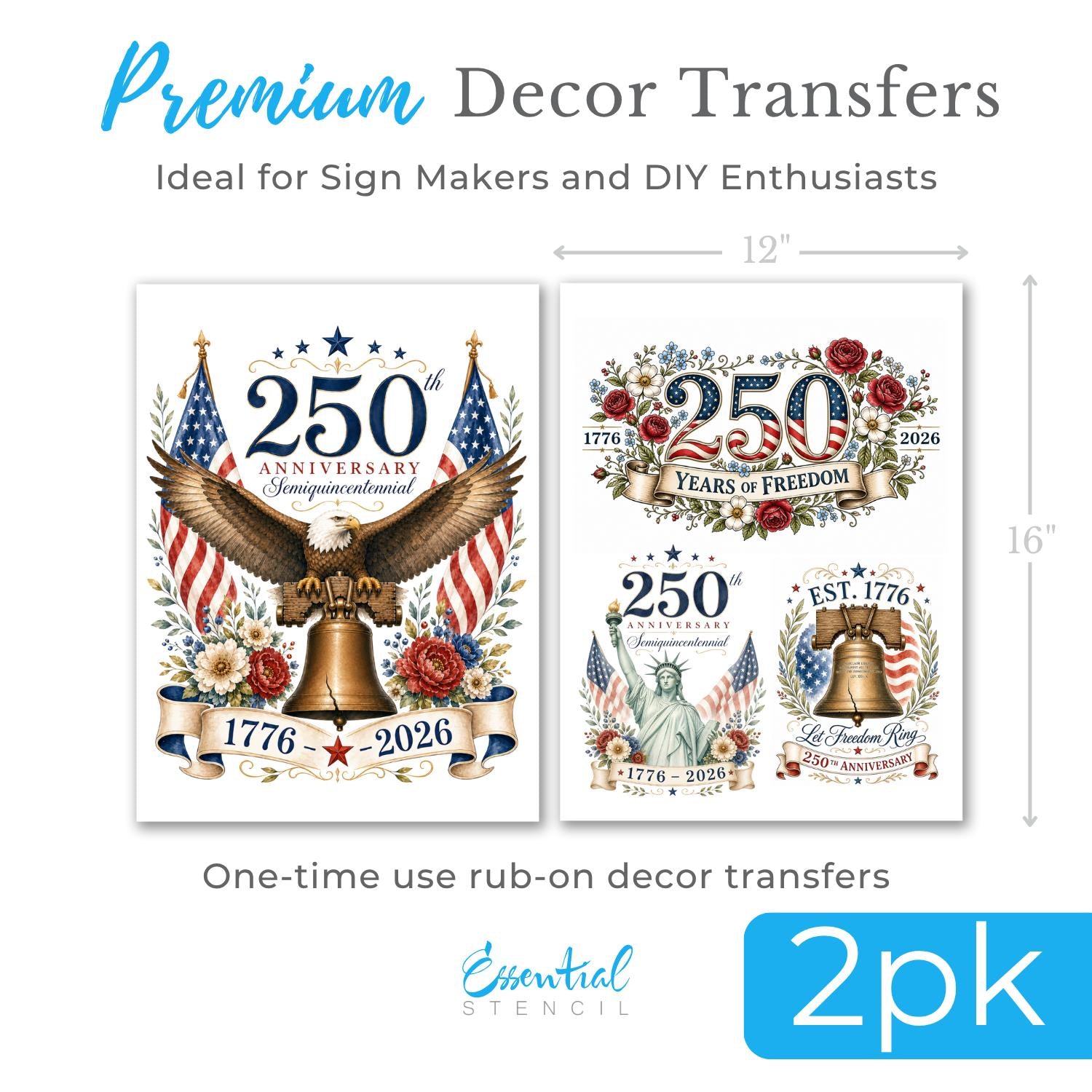 America's Semiquincentennial-Rub-on Transfer-Essential Stencil