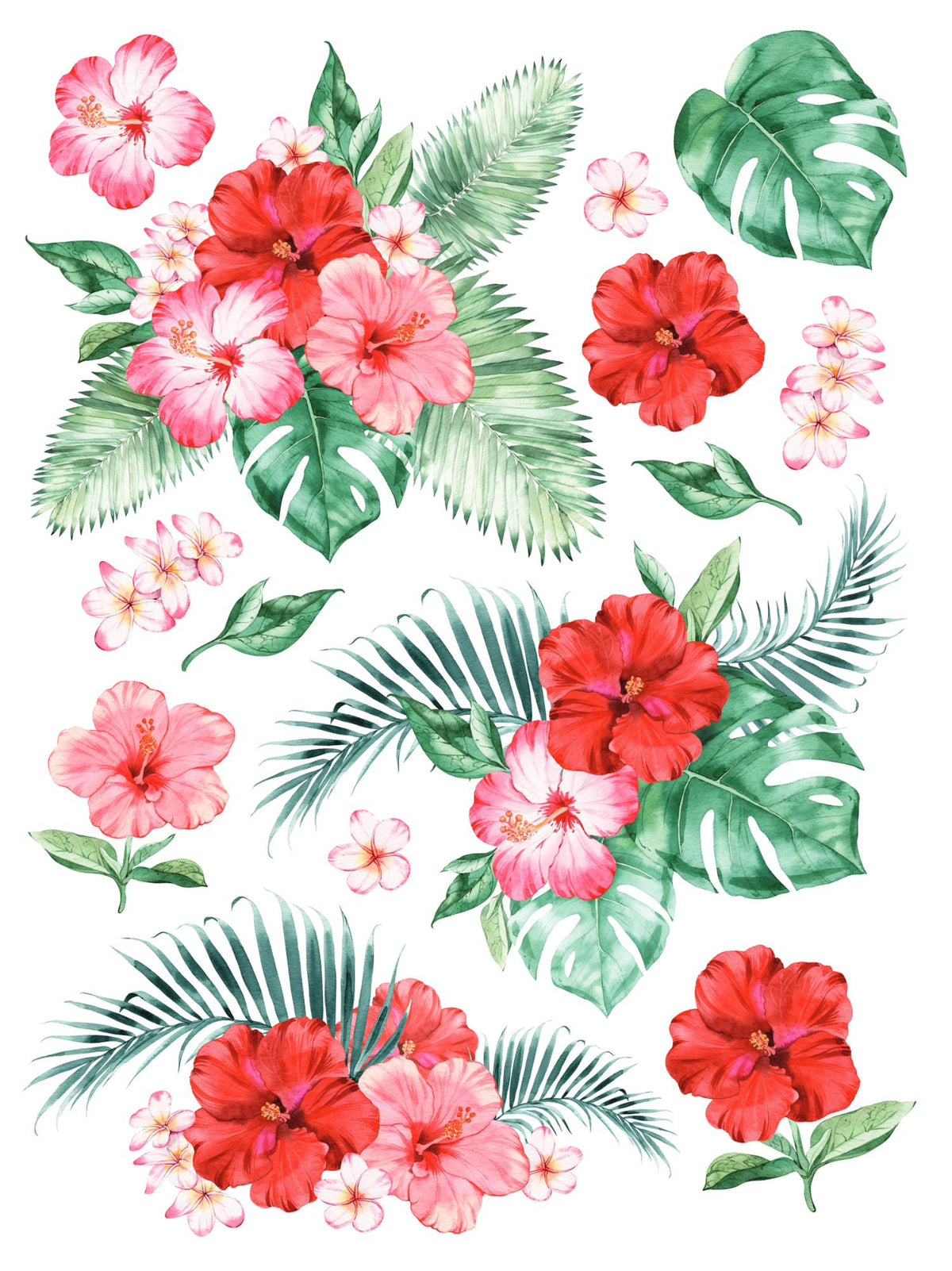 Hibiscus & Palm Leaves Rub-on Transfer-Rub-on Transfer-Essential Stencil