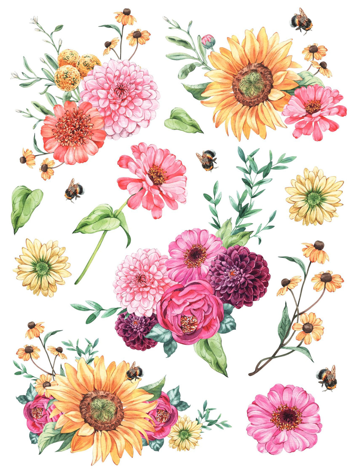 Rustic Summer Flowers Rub-on Transfer-Rub-on Transfer-Essential Stencil