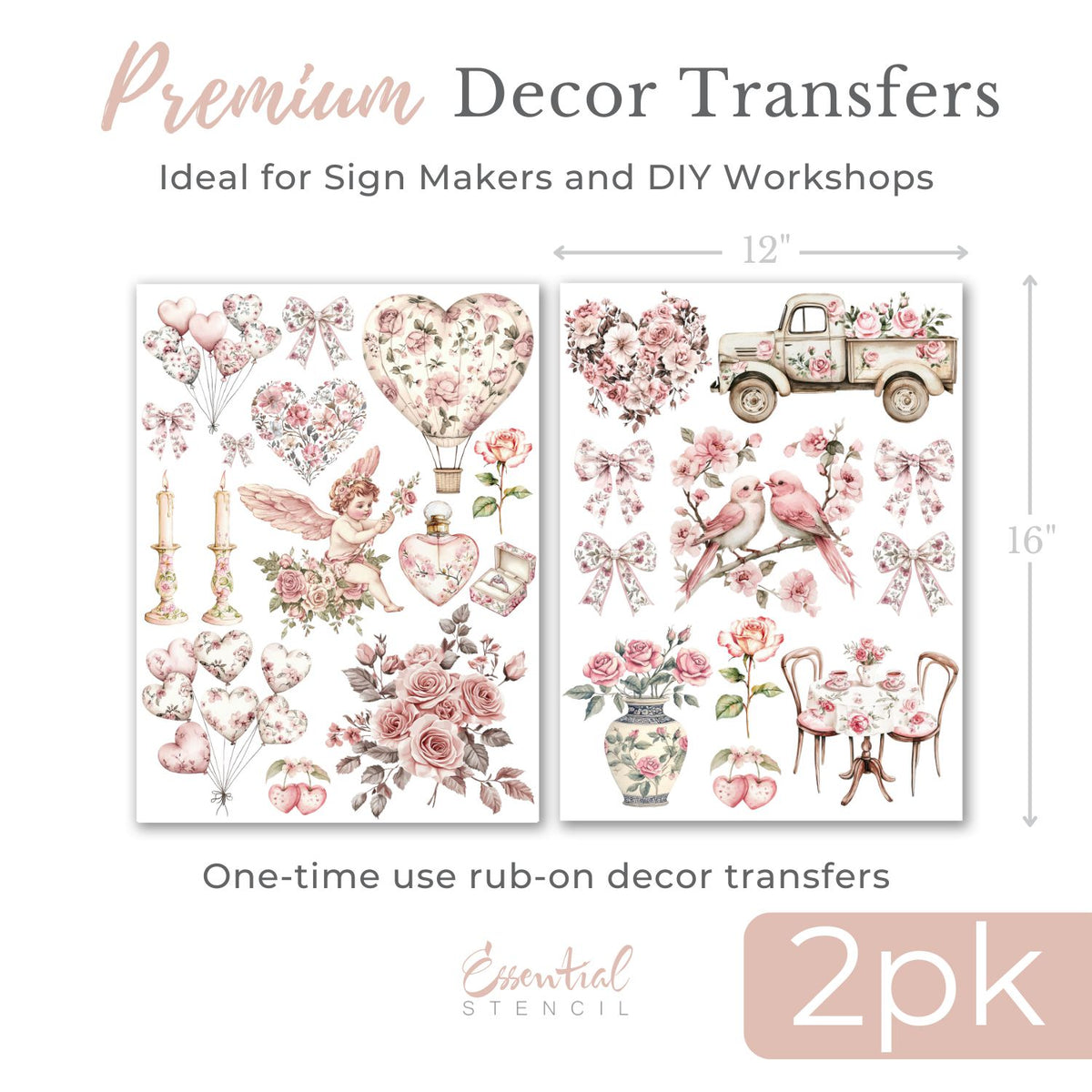 Chinoiserie Valentine Rub-on Transfer Set-Rub-on Transfer-Essential Stencil